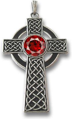 Silver Celtic Cross and Pyrope Garnet Pendant