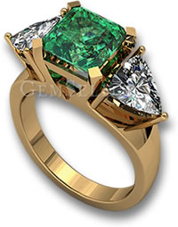 Three Stone Emerald and Diamond Engagement Ring
