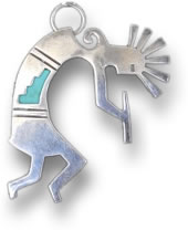Silver Kokopelli Pendant with Turquoise Inlay
