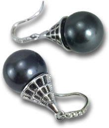 Black Pearl and Silver Drop Earrings