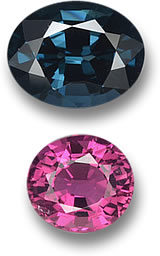 Spinelle bleu verdâtre et tourmaline rose vif