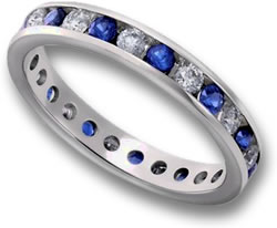 Channel-Set Blue Sapphire and Diamond Eternity Ring