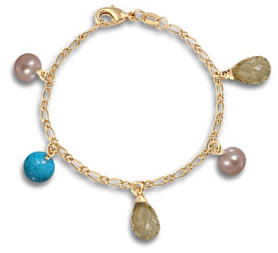 Yellow Gold and Gemstone Bead Charm Bracelet