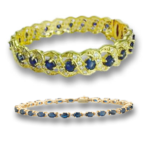 Gold, Blue Sapphire and Diamond Bracelets