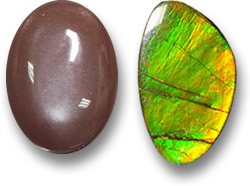 Moonstone (Left) and Ammolite (Right) Gems