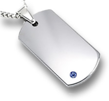 Dog Tag Necklace with Blue Sapphire Inlay