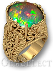Ornate Gold Opal Cabochon Ring