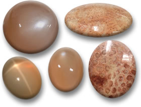 Peach Cabochons: Moonstone (Left) & Fossil Coral (Right)