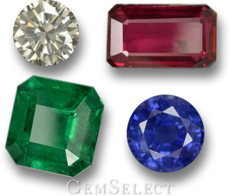 Le tradizionali quattro gemme preziose: diamanti, rubini, smeraldi e zaffiri