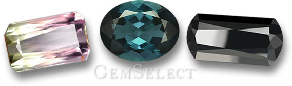 GemSelect 的西瓜、蓝色和黑色电气石宝石