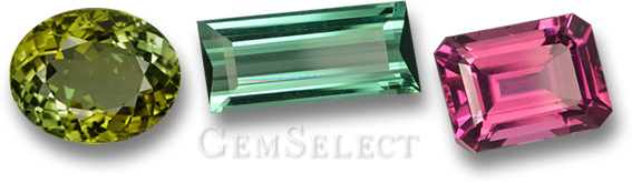 Green, Blue-Green and Pink Tourmaline Gemstones from GemSelect