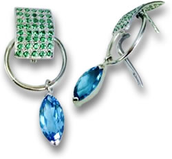 Tsavorite Garnet and Blue Topaz Drop Earrings