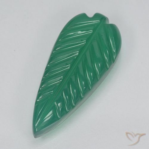 3.49ct Carved Leaf Green Agate from India, Dimension 17.7 x 7.6mm, Translucent Clarity, Natural dyed gemstone, 1pc Agate in Medium Green Color, Mohs Hardness of 6.5 - 7 suitable for daily wear jewelry, Photo A