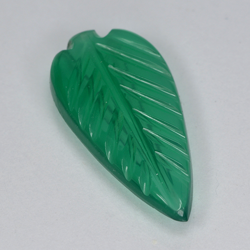 1.39ct Carved Leaf Green Agate from India, Dimension 14.9 x 7.3mm, Natural dyed Gemstone, Transparent Clarity, 1 piece Agate in Medium Green Color, Mohs Hardness of 6.5 - 7 suitable for daily wear jewelry, Photo A