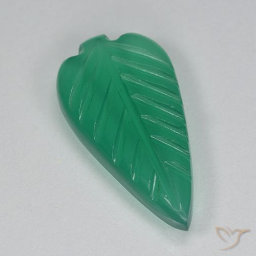 ミディアムグリーン メノウ 宝石 - 2.8ct ファンタジー彫刻リーフ (ID: 501369)