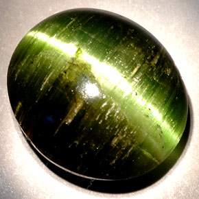 Green Cat\'s Eye Tourmaline 20.7 Carat Oval from Brazil Gemstone