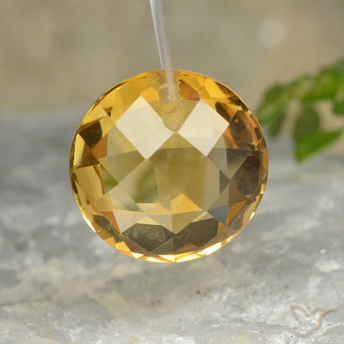 Naranja dorado intenso Citrina Gema - 4.4ct Checkerboard circular perforado (ambos lados) (ID: 477482)