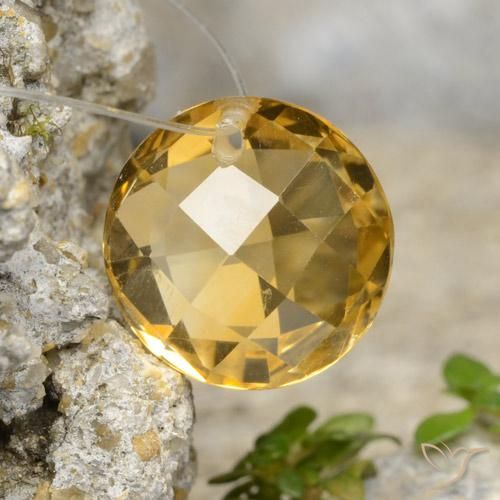Golden Orange Citrine Gem - 4.8ct Round Drilled Checkerboard (Double Sided) (ID: 477487)