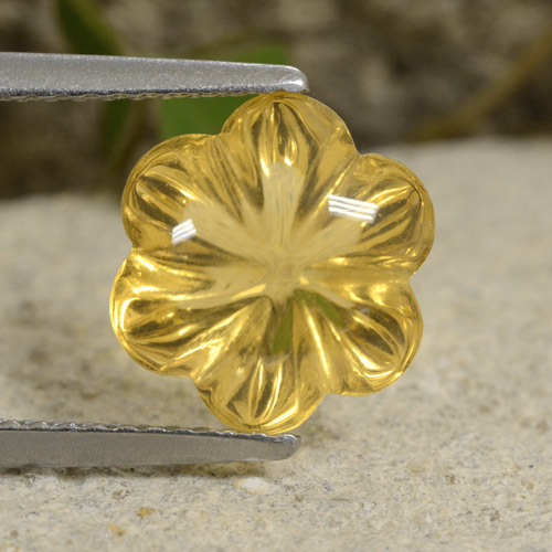 ハニーイエロー シトリン 宝石 - 3.2ct 花の彫刻 (ID: 480246)