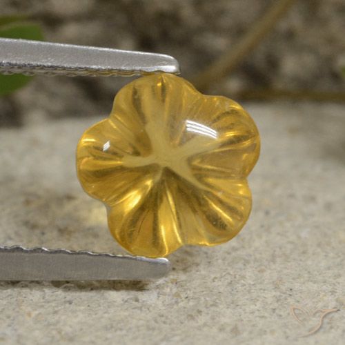 Honey Yellow Citrine Gem - 1.6ct Carved Flower (ID: 480248)