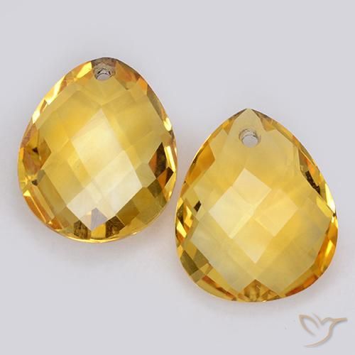 Medium Golden Citrino Gem - 3.8ct Pear Checkerboard with Hole (ID: 511089)