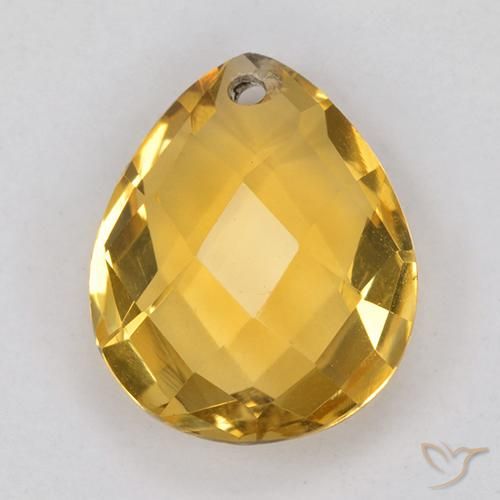 Golden Orange Citrine Gem - 3.7ct Pear Checkerboard with Hole (ID: 514330)