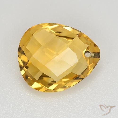 Gold Citrine Gem - 3.7ct Pear Checkerboard with Hole (ID: 514434)