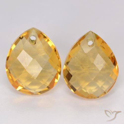 Deep Golden Orange Citrino Gem - 3.7ct Pear Checkerboard with Hole (ID: 539899)