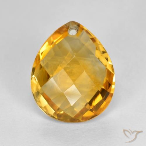 Dark Golden Citrino Gem - 3.7ct Pear Checkerboard with Hole (ID: 557723)