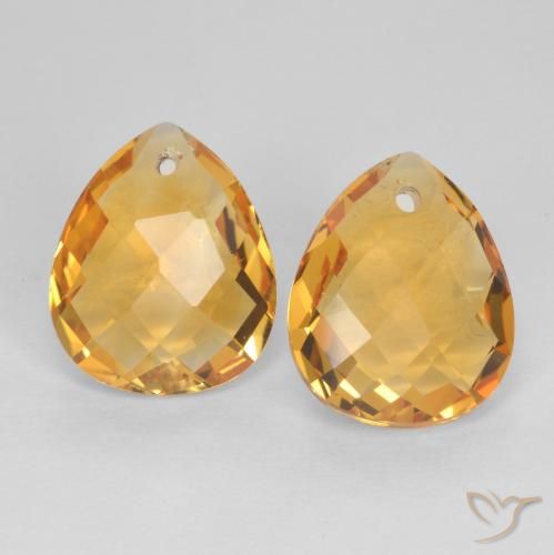 Dark Golden Citrino Gem - 3.8ct Pear Checkerboard with Hole (ID: 557730)