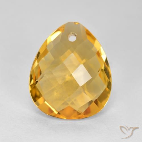 Deep Golden Orange Citrine Gem - 3.4ct Pear Checkerboard with Hole (ID: 557774)
