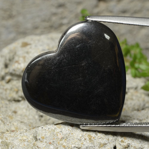 Gris oscuro Hematita Gema - 25.8ct Cabujón en Forma de Corazón (ID: 322392)