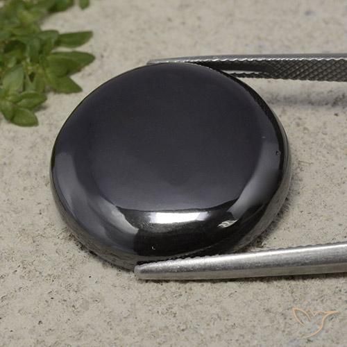 Gris negro Hematita Gema - 42.3ct Cabujón Redondo (ID: 497798)