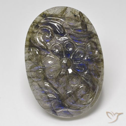 マルチカラー ラブラドライト 宝石 - 27ct オーバルの彫刻 (ID: 501455)