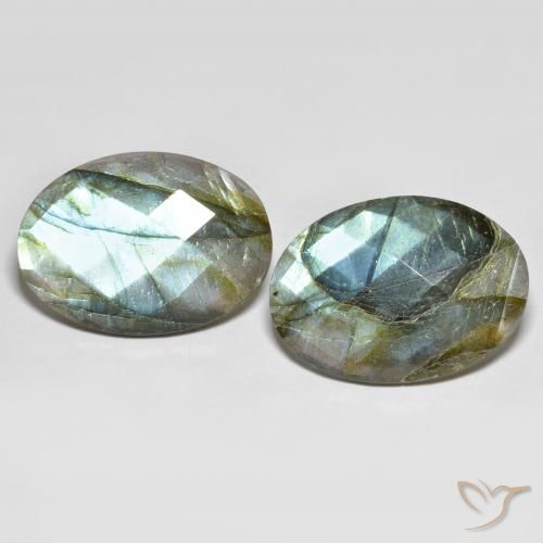 Natural Labradorite 1 pair 14x14 mm Round cabochon Loose Gemstones calibrated pair of same size and shops height.