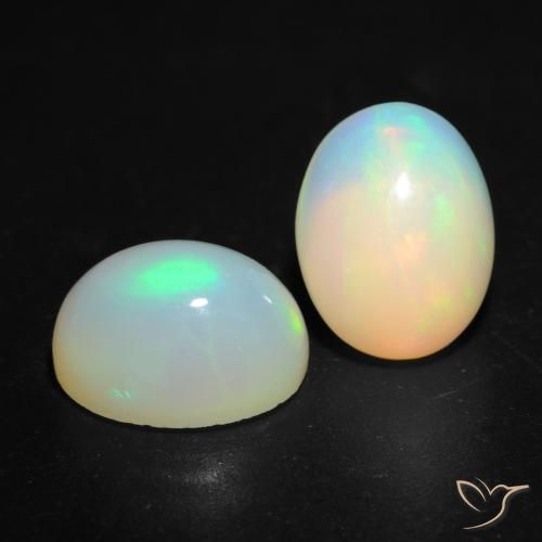 2.77ctw Oval Multicolor Opal Gemstones for Sale, 2 pieces 9.1 x 7.1 mm