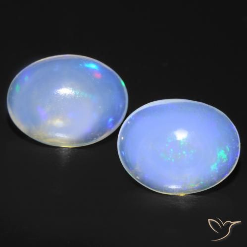 1.46ctw Oval White Opal Gemstones for Sale, 2 pieces 7.8 x 6.1 mm