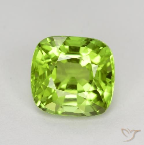 2.35ct Cushion Cut Peridot Gemstone | 7.9 x 7.5 mm | GemSelect