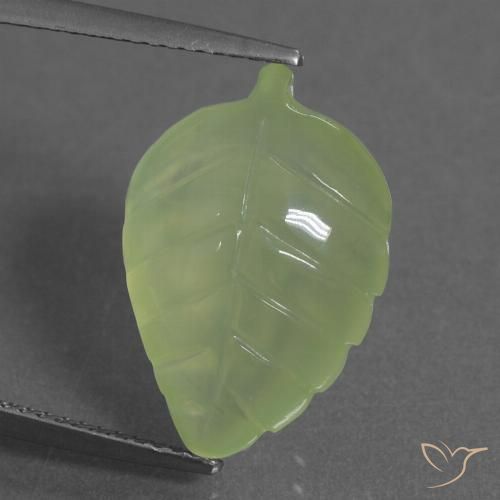 青柠绿 葡萄石 Gem - 9.2ct 叶子雕刻 (ID: 454721)