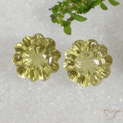 ミディアムイエロー クォーツ 宝石 - 7.7ct 花の彫刻 (ID: 470115)