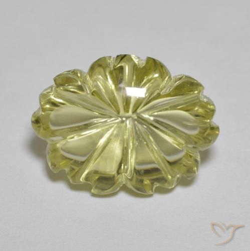 ミディアムイエロー クォーツ 宝石 - 10.3ct 花の彫刻 (ID: 603033)