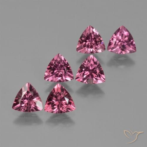 6pc 3.12 ct Trillion Purple Rhodolite Garnet Gemstones for Sale, 5.2 x