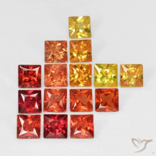 21Pcs PRINCESS CUT high quality 2.5mm Orange Yellow Sapphire Square Stone | AAA Multi Sapphire Gemstone | Red Orange Sapphire Cut Square | Loose Gemstone