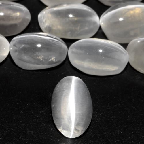 Gris muy claro Silimanita Ojo de Gato Gema - 0.9ct Cabujón Óvalo (ID: 540983)