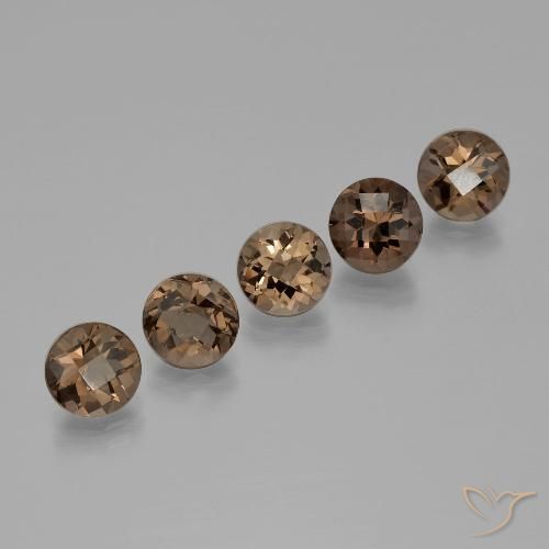 9.34ct Round Checkerboard Smoky Quartz Gemstones, 8 mm