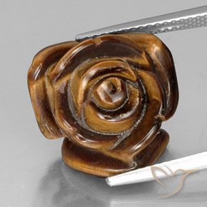 キャラメルブラウン タイガーズアイ 宝石 - 11.3ct ローズの彫刻(半穴あき) (ID: 334240)