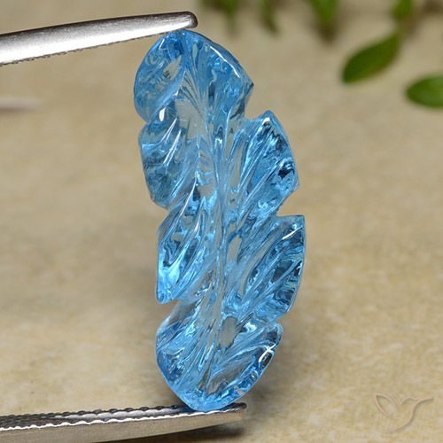 Blu elettrico Topazio Gem - 9.8ct Fantasy Carved Leaf (ID: 485722)