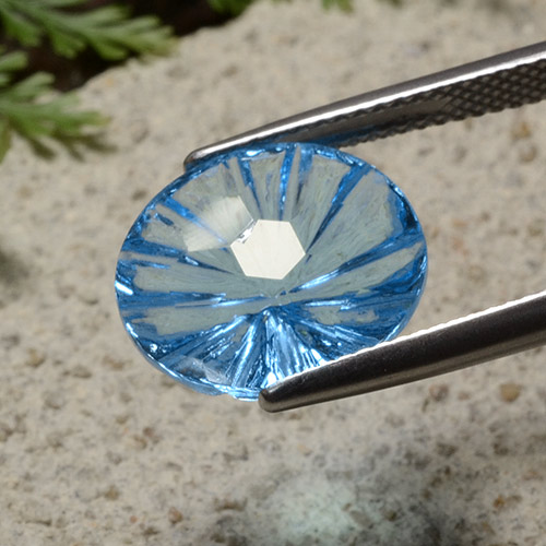 13.5 x 11.7mm Oval Concave Cut Blue Topaz from Brazil, Weight of 6.81ct ...