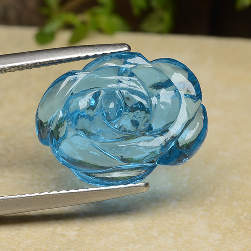Blu elettrico Topazio Gem - 11.2ct Fantasy Carved Flower (ID: 486093)