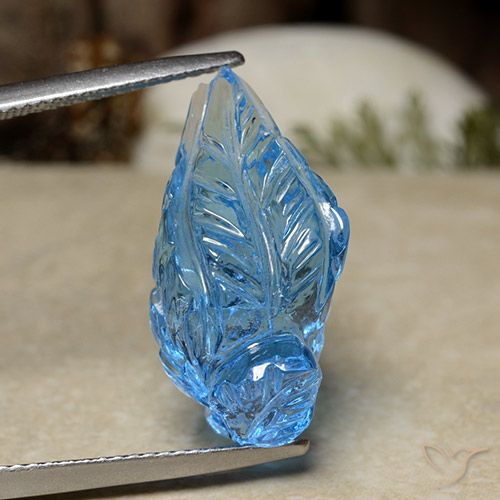 スカイブルー トパーズ 宝石 - 16.1ct ファンタジー彫刻リーフ (ID: 486157)
